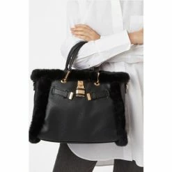 Dune London Large Black Dewsbury Faux Fur Padlock Bag -Dune London Sales unnamed file 4380