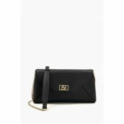 Dune London Elissia Branded Black Foldover Clutch Bag