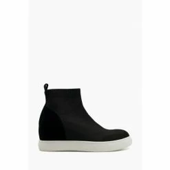Dune London Black Empower Knit Hidden Wedge Trainers
