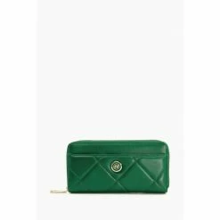 Dune London Green Kingsbury Leather Quilt Zip Aro Purse