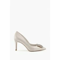 Dune London Bellissima White Brooch Mid Heel Shoes