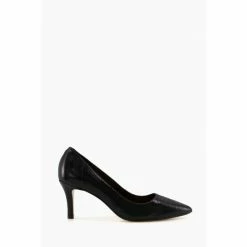 Dune London Andina Black Unlined Comfort Point Mid Heel Courts