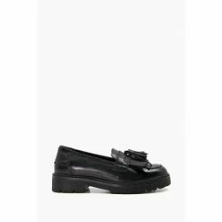 Dune London Guardian Black Kilted Tassel Eva Loa Shoes