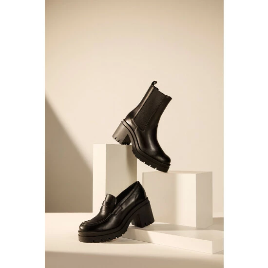 Dune London Grounded Block Heel Penny Black Loafers 3 Dune London Grounded Block Heel Penny Black Loafers