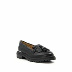 Alternative view of Dune London Girls Leather Fringe And Tassel Trimmed Black Loafers