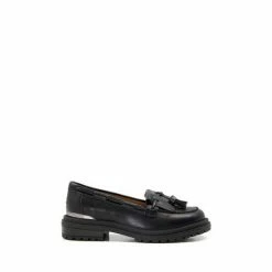 Dune London Girls Leather Fringe And Tassel Trimmed Black Loafers -Dune London Sales unnamed file 733