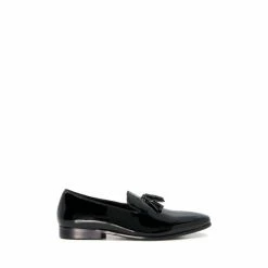 Dune London Seeds Patent Tassel Black Slippers