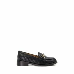 Dune London Girls Quilted Leather Snaffle Black Trim Loafers