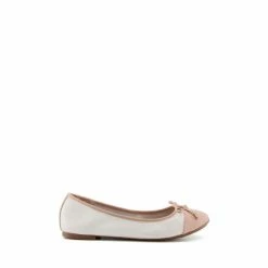 Dune London Hartlyn White Toe Cap Bow Ballerinas