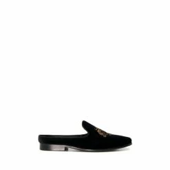 Dune London Shamar Backless Crest Black Loafers